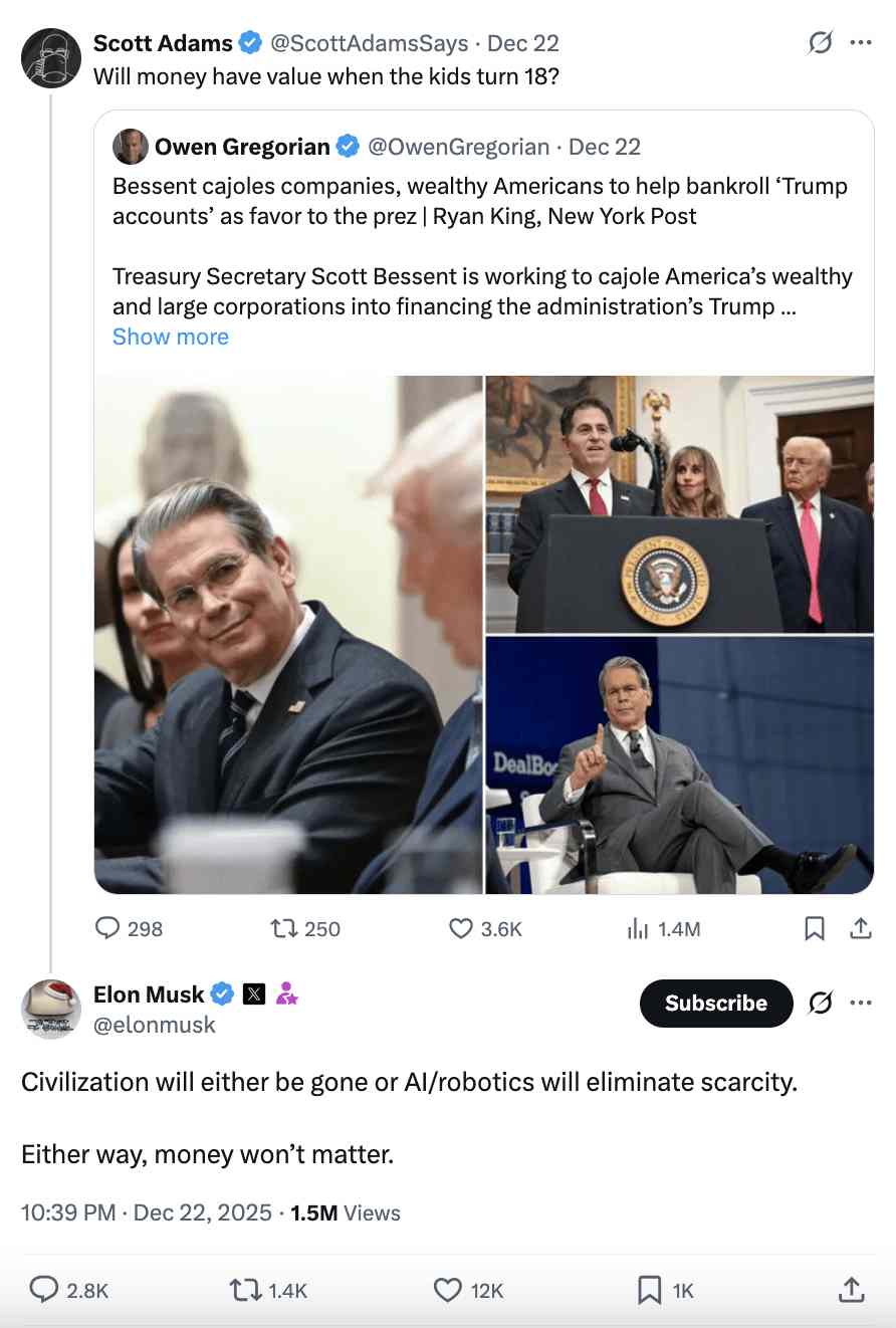 马斯克预言AI引爆经济变革