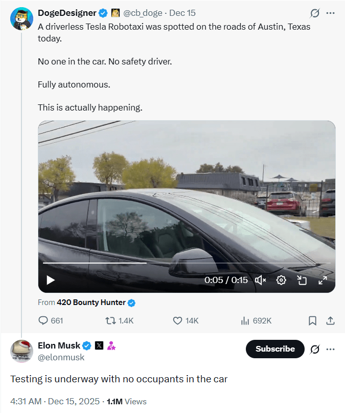 马斯克彻底放手，得州惊现“幽灵车”！特斯拉股