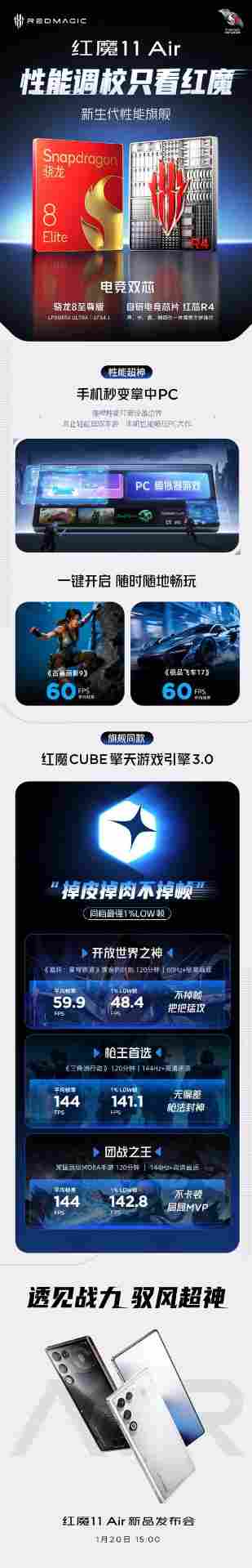 红魔11 Air搭载骁龙8至尊版+自研电竞芯片